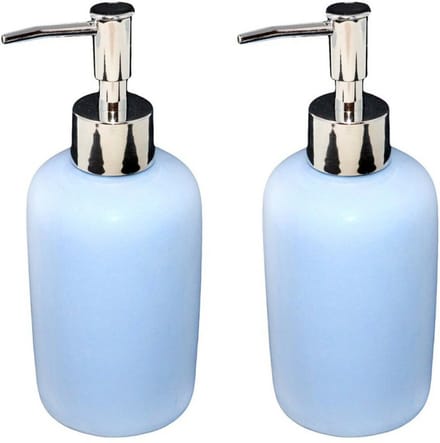 Concorde - Zeeppompje/dispenser - 2x stuks - keramiek - lichtblauw/zilver - 7 x 17 cm