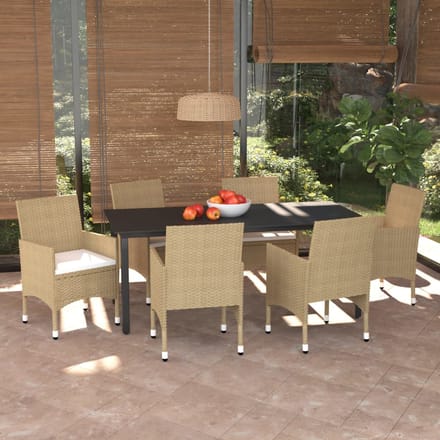 vidaXL - 7-delige - Tuinset - met - kussens - poly - rattan - beige