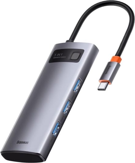 Baseus Hub 5in1 Metal Gleam Series USB-C to 3x USB 3.0 + HDMI + USB-C PD USB hub - 5 - USB 3.0 - Grijs