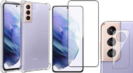 Hoesje geschikt voor Samsung Galaxy S21 Plus - Screenprotector FullGuard & Camera Lens Screen Protector - Back Cover Case ShockGuard Transparant