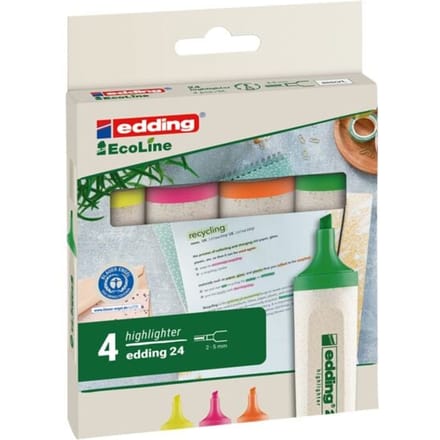 edding 24 highlighter - markeerstift - geel/oranje/groen/roze - Blauwe Engel duurzaamheidskeurmerk