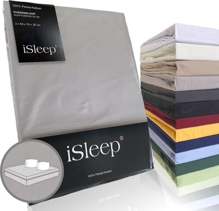 iSleep Perkal Kussenslopen (2 stuks) - 100% Perkal Katoen - 60x70 cm - Zilver