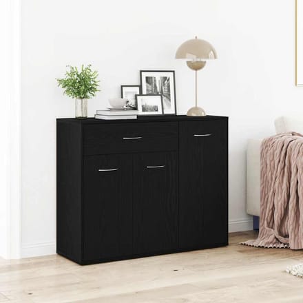 vidaXL - Dressoir - Zwart - Eiken - 88x30x70 - cm - Engineered - Wood