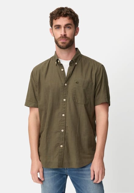 camel active Korte mouwen overhemd met contrastdetails - Maat - Olijfgroenmenswear-M