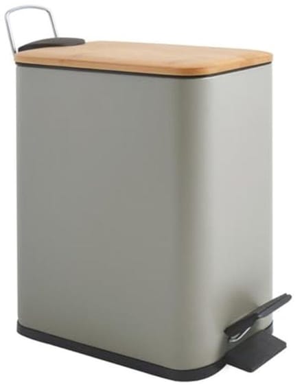 Pedaalemmer van staal en bamboe, 5 liter, taupe
