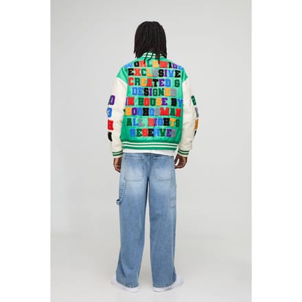 Boxy Fit Letter Badge Official Applique PU Varsity Bomberjack | Green | Size Medium