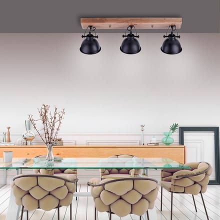 JUST LIGHT. GmbH Samia plafondlamp, 3-lamps, mangohout, zwart