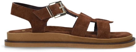 Manfield - Dames - Bruine suède sandalen - Maat 40