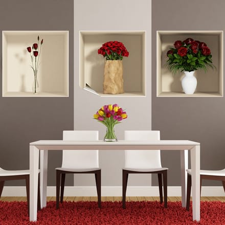 Sticker met 3D-effect: Rode rozen, 40 x 120 cm