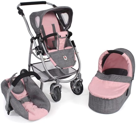 BAYER CHIC 2000 Combi Poppenwagen 3 in 1 EMOTION ALL IN Melange grijs roze