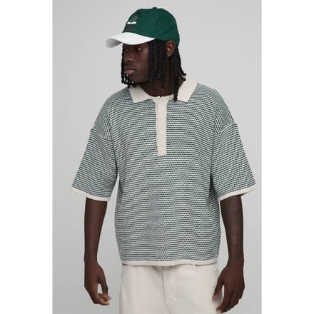 Ontspannen Gestructureerde Gestreepte Polo Met Verlengde Knoopsluiting | Forest | Size XS