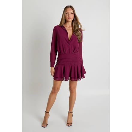 boohoo Dames Gedrapeerde mini-shirtjurk van chiffon | Wine | Maat: 10