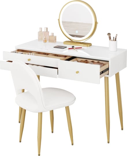 Kaptafelset met verlichting - Make-up tafel - Verstelbare Led Spiegel - Kaptafel met stoel en Spiegel - Wit