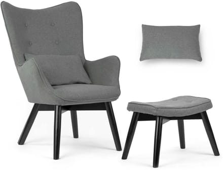 Norse Fauteuil "Oorfauteuil" met Voetenbank – Grijs