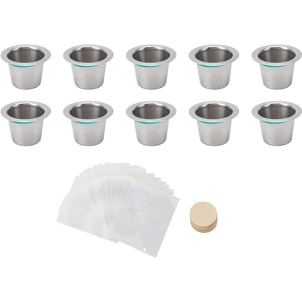 10 STKS Hervulbare Koffiecapsules Cup Roestvrij Staal Herbruikbare Koffiepads met Aluminiumfolie Deksels L white