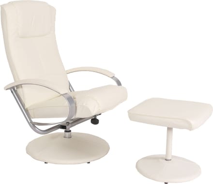 Relaxfauteuil TV-fauteuil N44 met hocker ~ crème-wit