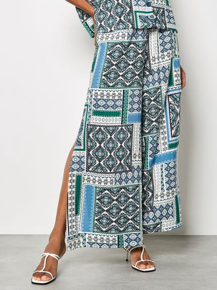 Folk patchwork broek met wijde pijpen