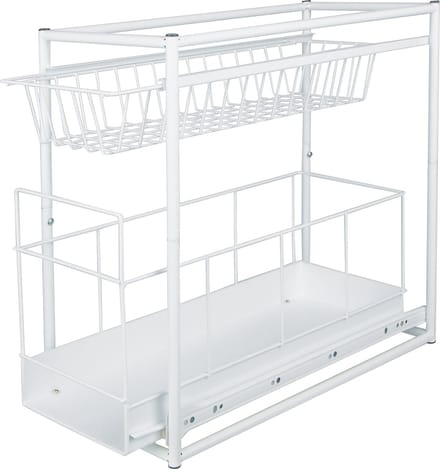 HI keuken/keukenkast organizer uitschuifbaar - wit - 45 x 23 x 45 cm - metaal