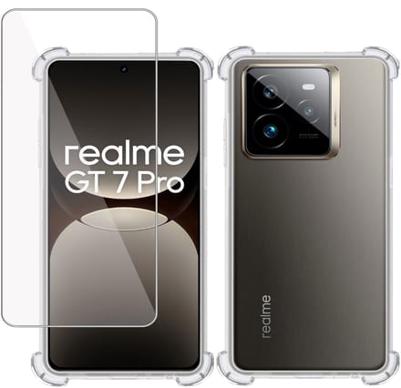 TechNow Hoesje + Screenprotector geschikt voor Realme GT 7 Pro – Tempered Glass - Extreme Shock Case Transparant