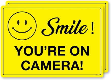 CCTV Waarschuwingssticker "Glimlach U Bent Op Camera" - Zelfklevend Vinyl A5 (2 stuks)