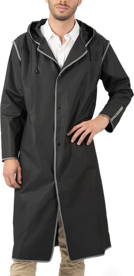 Semi transparante zwarte regenjas City Trench met refelcterende bies L