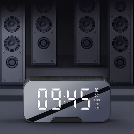 Digitale wekker met bluetooth speaker, radio, spiegel en TF ingang. zwart