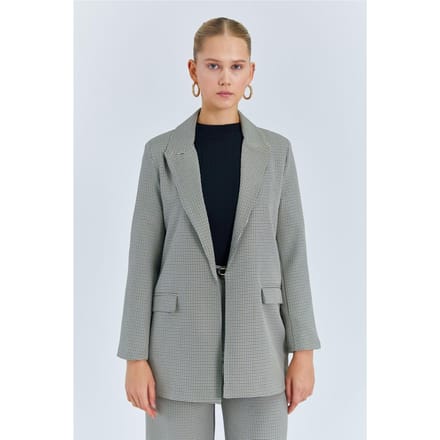 Lange Geruite Crepe Blazer