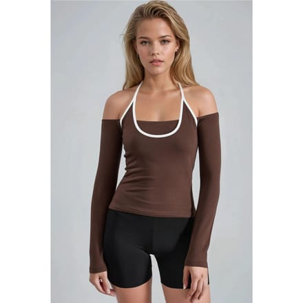 Slim Fit Gebreide Blouse met U-Hals en Contrastafwerking