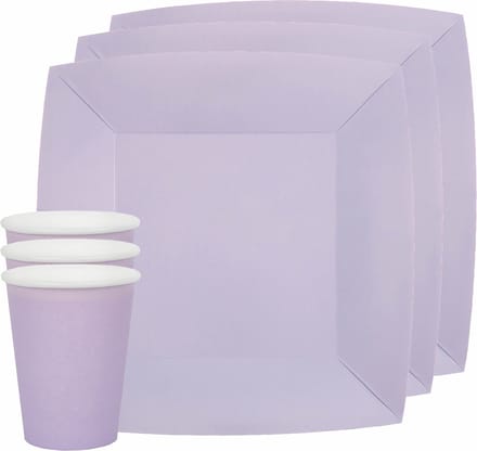 Santex feest/verjaardag servies set - 20x bordjes en bekertjes - lila paars - karton
