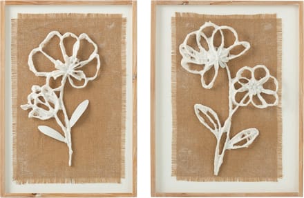 J-Line wanddecoratie Bloemen Poli - hout - naturel/wit - 2 stuks