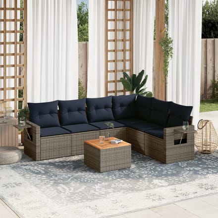 vidaXL - 7-delige - tuinbankset - met - kussens, - grijs - polyrotan