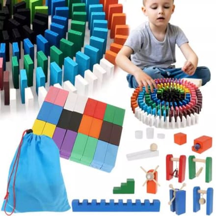 Kruzzel Houten Domino Knikkerbaan Set - 407 Stukken met Draagtas