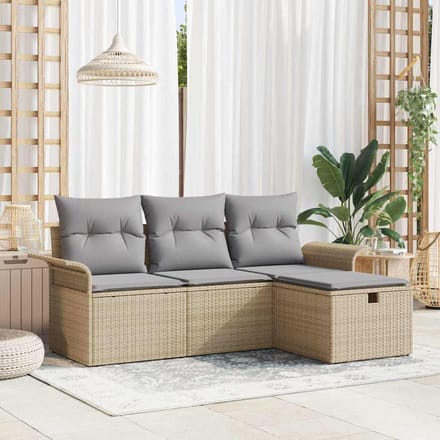 vidaXL - Tuinbank - Set - 4 - st - Beige - en - Lichtgrijs - poly - rattan