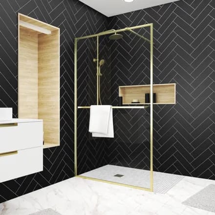 Aurlane Inloopdouche Golden Edge Shelf 120x200cm - Goud Profiel - 6 Mm Veiligheidsglas