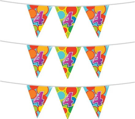 Haza Vlaggetjes 4 jaar - leeftijd verjaardag - 2x stuks - plastic 10m