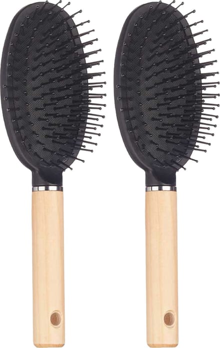 Berilo Haarborstel Malibu ovaal - 2x - Dames - antislip - 24 cm - hout/kunststof