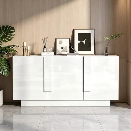 PHOEBE CAT Dressoir - Halmeubel - Hoogglans - 3 deuren - Verstelbare planken - Spaanplaat - Wit