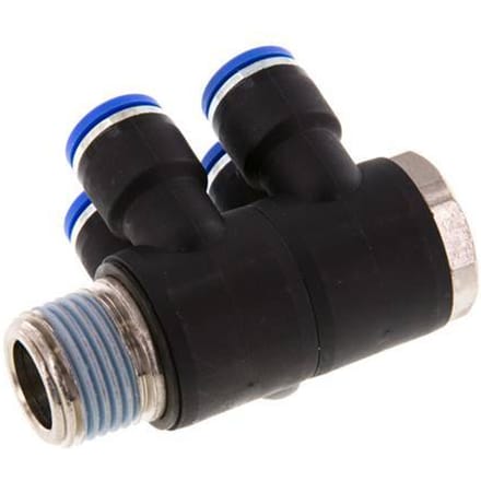 10mm x R1/2'' 4-way Manifold Messing/PA 66 Insteekfitting Buitendraad Draaibaar NBR
