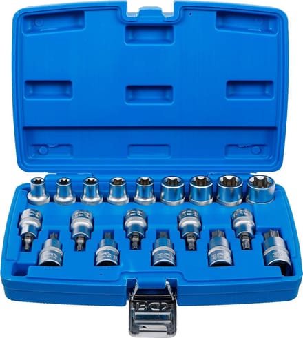 Socketset voor Torx en E-profiel - 19 delige set 12.5 mm (1/2 inch)