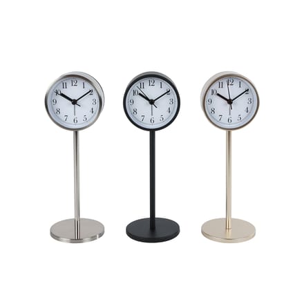 Klok decoratief metaal tafelklok 8x8x23cm functioneel design.