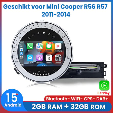 Awesafe Autoradio - Geschikt Voor Mini Cooper R56 R57 2011 t/m 2014 - RAM 2GB + ROM 32GB - Carplay & Android auto - GPS Navigatie - Android15 System - 7 Inch IPS HD Touchscreen - Bluetooth & Wifi - CD DVD Player - 2011 2012 2013