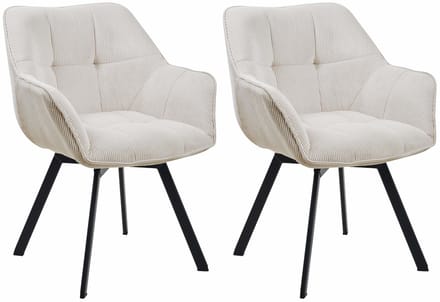 CLP Jordi Set van 2 eetkamerstoelen - Met armleuning - Metaal frame - Ribstof/creme