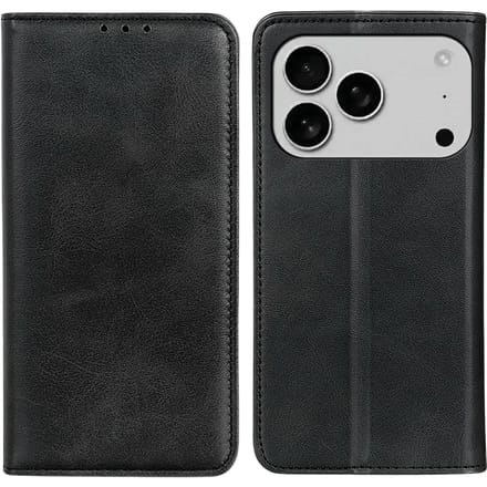 CaseBody Apple iPhone 17 Pro Max Real Leather Wallet Hoesje Zwart