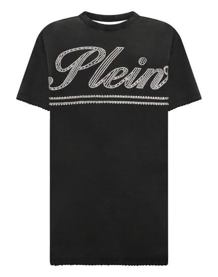 Open Back T-Shirt Dress Strass Signature