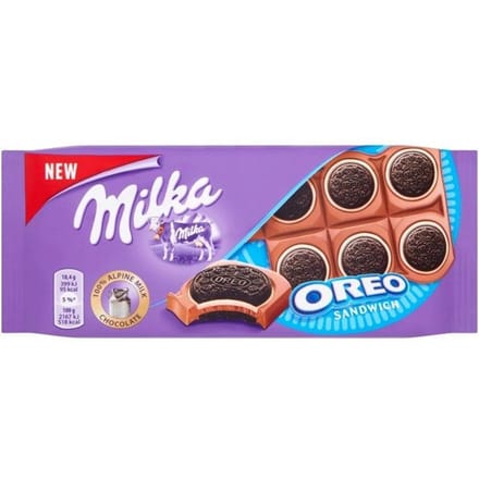 Milka Oreo Sandwich Melkchocolade Met Cacaokoekjes Met Vanillesmaak Vulling 92 G