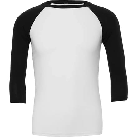 Bella+Canvas Unisex 3/4 Sleeve Baseball T-Shirt CV3200 - White/Black - M