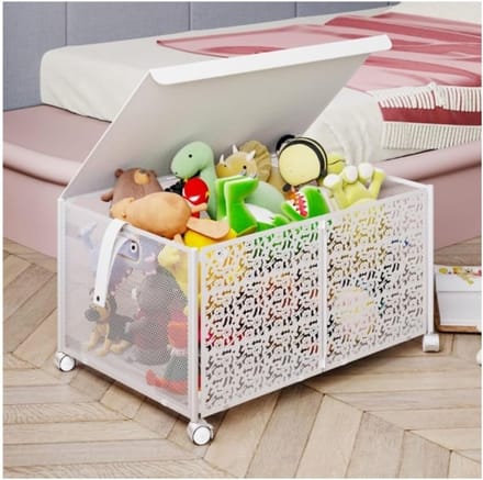 Speelgoedopberger - Opbergkist Deksel - Kinderkamer Organiseren - Extra Groot Metaal - 60x42x32cm - Wit