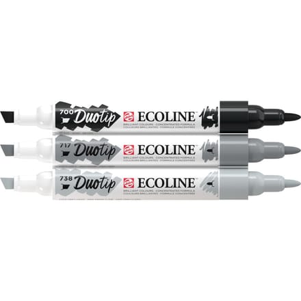 Ecoline Duotip marker set Zwart & Grijs | 3 kleuren