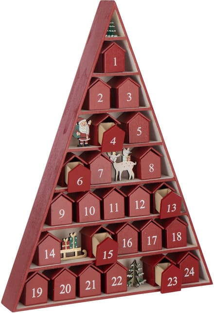 J-Line decoratie Boom Adventskalender - multiplex - rood