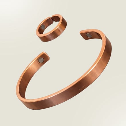 Set koperen gezondheids-klemarmband (2 magneten) plus verstelbare ring (2 magneten)